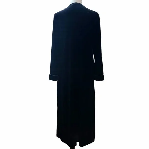Oscar De La Renta Womens L Pink Label Black Velour 1/2 Zip Long House Sleep Robe - Picture 3 of 10